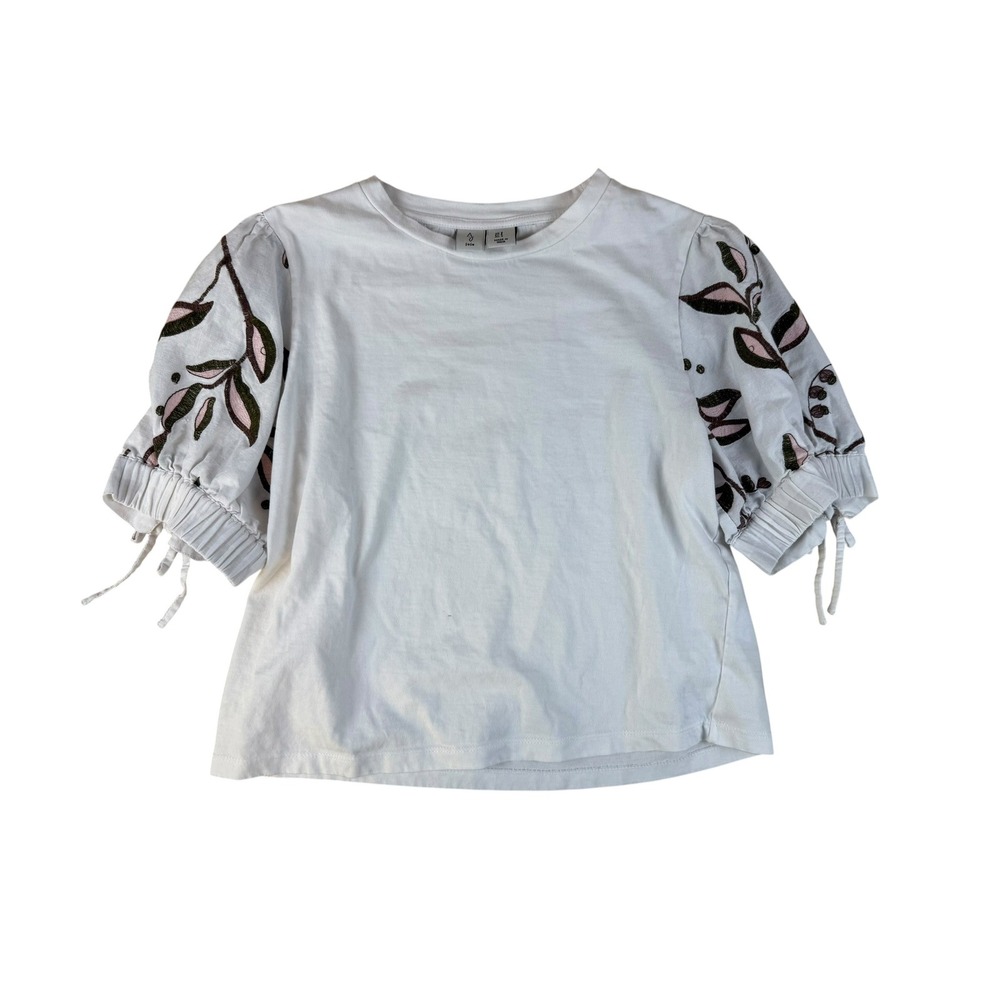 Boho Embroidered Puff Sleeve‎ Cotton Linen Top Small Joie